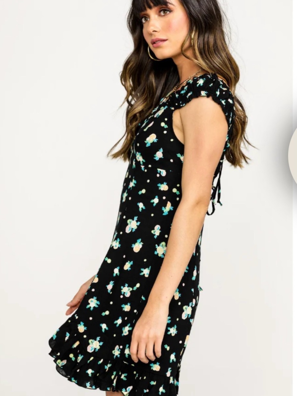 Free People Like A Lady Printed Mini Babydoll Dress Black Floral.Size: M - Picture 3 of 12